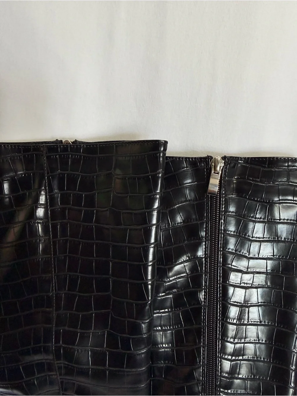 Black Croc-Embossed Over-the-Knee Heeled Boots